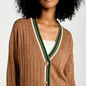 Monrow Sweater Rib Oversized Cardigan Size L in Camel Color